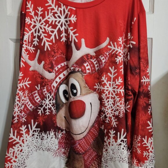 Rudolph & Snowflake Print Red Christmas Top Women's 5XL - Picture 4 of 7